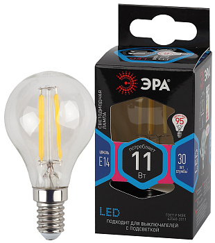 ЭРА F-LED P45-11w-840-E14 (филамент, шар, 11Вт, нейтр, E14)