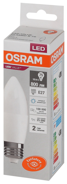 Купить Osram LVCLB75 10SW/865 230V E27 10X1 4058075579590