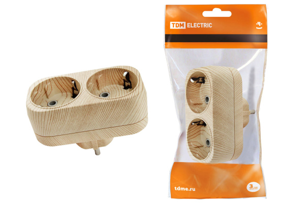 TDM Блок на 2 гнезда 2П+З плоский 16А 250B "Эко" (сосна) SQ1806-0074