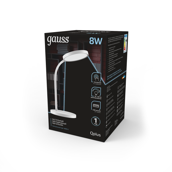 Купить Gauss Светильник настольный Qplus GTL503 8W 500lm 4000K 170-265V белый диммируемый USB LED 1/12 GT5031