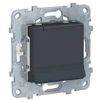 SE Unica New Антрацит Розетка с/з со шторками, с крышкой, 16А, 250В, IP40 NU503754TA