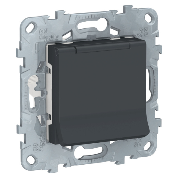 SE Unica New Антрацит Розетка с/з со шторками, с крышкой, 16А, 250В, IP40 NU503754TA