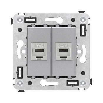 DKC Компьютерная розетка RJ-45 без шторки в стену, кат.6 двойная экранированная, "Avanti", "Закаленная сталь"