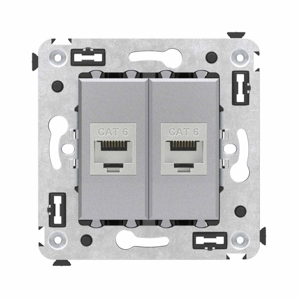 DKC Компьютерная розетка RJ-45 без шторки в стену, кат.6 двойная экранированная, "Avanti", "Закаленная сталь"