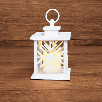 NEON-NIGHT Декоративный фонарь со свечкой, белый корпус со снежинкой, размер 12х12х18 см, цвет теплый белый 513-043