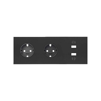 Simon 100 Черный матовый Кит 3 поста, фронт. Накладка на 2 розетки Schuko + 2 з/у USB SC 10020309-238