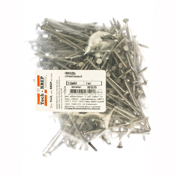 Tech-Krep Гвоздь строительный 2,5х60 (1 кг) - пакет 101579