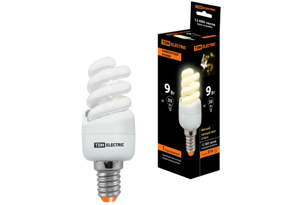 TDM Лампа энергосберегающая КЛЛ-FSТ2-9 Вт-2700 К–Е14 КОМПАКТ (35х95 мм) SQ0323-0170