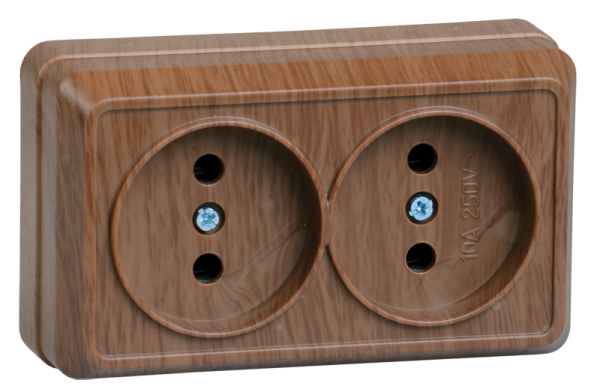 Купить IEK OKTAVA РС22-2-ОД Розетка 2местн. без з/к 10А откр.уст. (дуб)