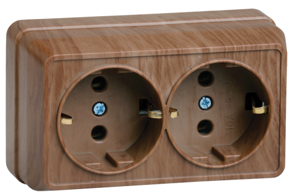 Купить IEK OKTAVA РС22-3-ОД Розетка 2местн. с з/к 16А откр.уст. (дуб)