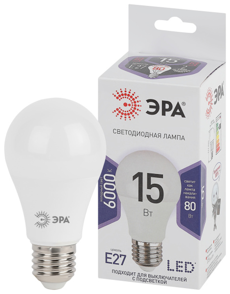 ЭРА LED A60-15W-860-E27 (диод, груша, 15Вт, хол, E27)