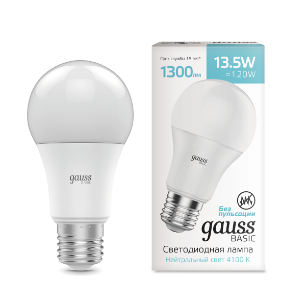 Купить Gauss Лампа Basic A60 13,5W 1300lm 4100K Е27 LED 1023224