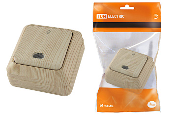 TDM Ладога Переключатель на 2 направления 1-кл. открытой установки с подсветкой IP20 10А, сосна SQ1801-0048