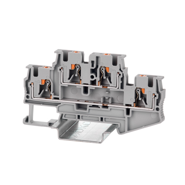 DKC Nuputuk Клемма двухуровневая, зажим push-in, 4 точки подключения, 4 кв.мм, серая