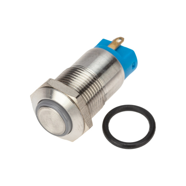 Кнопка антивандальная Ø12 12В Б/Фикс (2с) (ON)-OFF синяя Rexant 36-3211