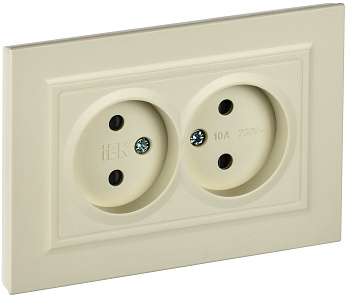 IEK BRITE Бежевый Розетка 2-я без з/к с з/ш 10А в сборе РСш12-2-БрКр
