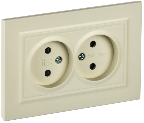 IEK BRITE Бежевый Розетка 2-я без з/к с з/ш 10А в сборе РСш12-2-БрКр