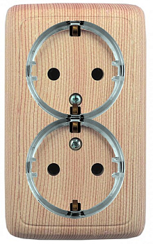 Hegel Альфа наруж Сосна РА16-184-02 Розетка с/з двойная, со шторками, с изол. пластиной