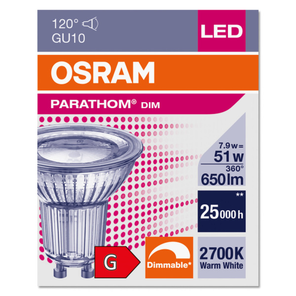 Купить Osram PARATHOM DIM Spot PAR16 GL 80 dim 7,9W/927 GU10 4058075609013