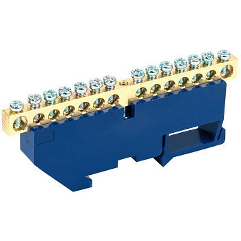 Шина «N» нулевая с синим изолятором на DIN-рейку 6x9 мм стойка бол. 14 групп Rexant 11-2343