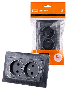 TDM Розетка двойная 2П 10А 250В старинное серебро "Лама" SQ1815-0665