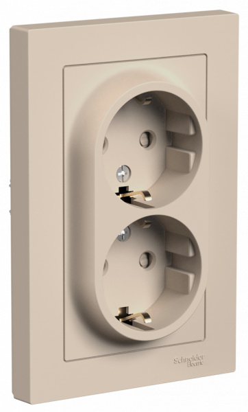 Systeme Electric AtlasDesign Песочный Розетка двойная с/з со шторками, 16А, в сборе