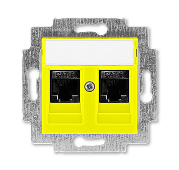 ABB EPJ Levit жёлтый / дымчатый чёрный Розетка компьютерная, 2хRJ45 кат,6, жёлтый 2CHH296118A6064