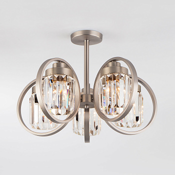 Eurosvet 10128/5 Светильник потолочный сатин-никель/прозрачный хрусталь Strotskis a054437