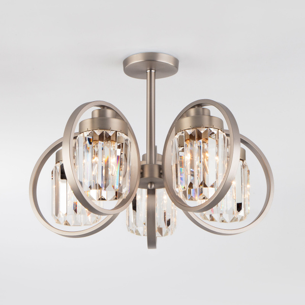 Eurosvet 10128/5 Светильник потолочный сатин-никель/прозрачный хрусталь Strotskis a054437