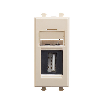 DKC USB 2.0 розетка модульная, тип А-А, "Avanti", "Ванильная дымка", 1 модуль