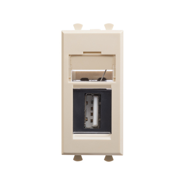 DKC USB 2.0 розетка модульная, тип А-А, "Avanti", "Ванильная дымка", 1 модуль