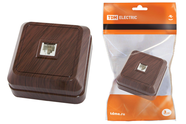 TDM Розетка TФ (RJ-11) открытой установки IP20, бук "Ладога" SQ1801-0041