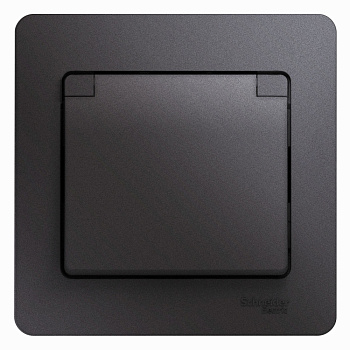 Systeme Electric Glossa Графит Розетка с/з со шторками с крышкой IP20 (в сборе)