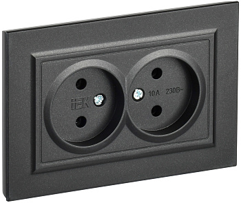 IEK BRITE Черный Розетка 2-я без з/к/ш 10А в сборе РС12-2-БрЧ