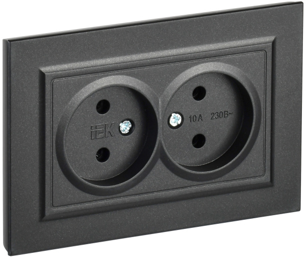 IEK BRITE Черный Розетка 2-я без з/к/ш 10А в сборе РС12-2-БрЧ