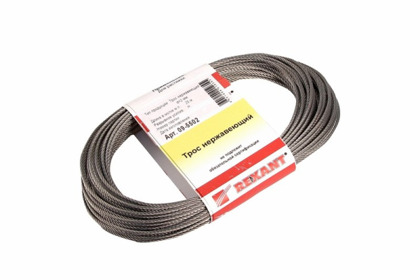 Трос нержавеющий d=2мм, моток 20 метров Rexant 09-5502