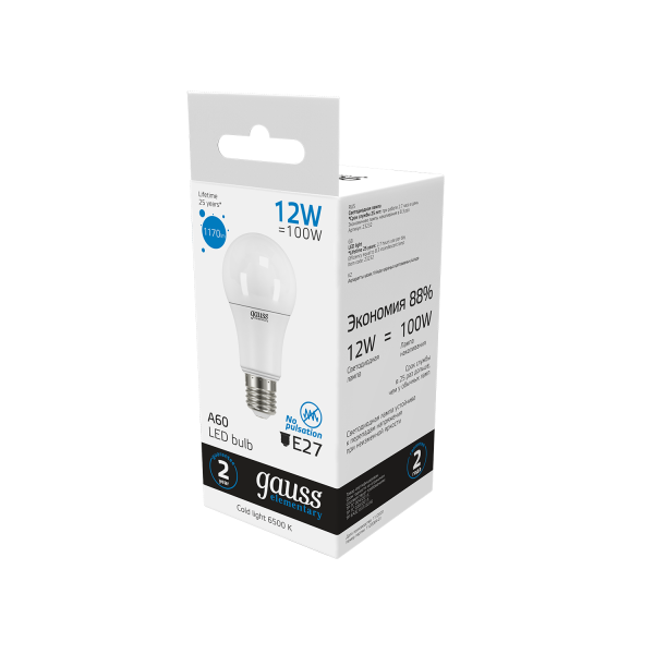 Купить Gauss Лампа Elementary A60 12W 1170lm 6500K E27 LED 23232