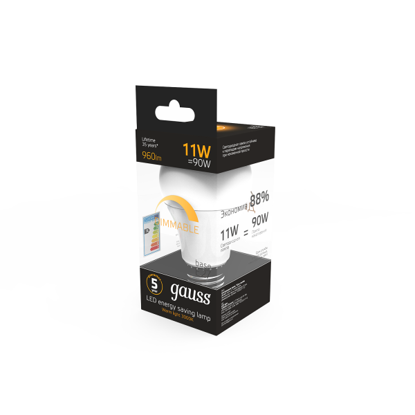 Купить Gauss Лампа A60 11W 960lm 3000К E27 диммируемая LED 102502111-D