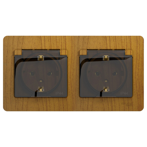 Купить Systeme Electric Glossa Дерево Дуб Розетка 2-ая с/з, со шторками, в сборе, IP44