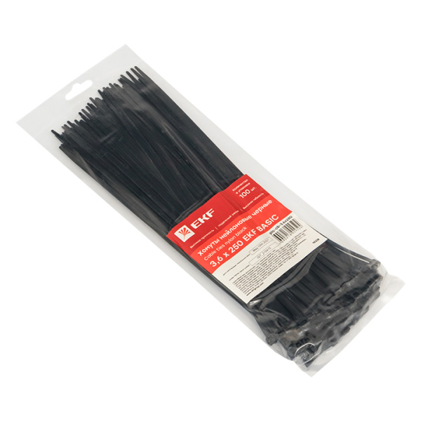 Купить EKF Basic Хомут нейлоновый черный (3,6х250) (100шт.)