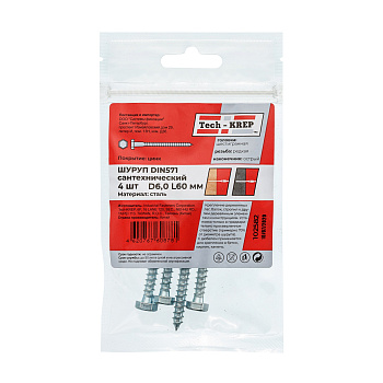 Tech-Krep Болт DIN 571 сантехнический оцинк 6х60 (4 шт) - пакет 102582
