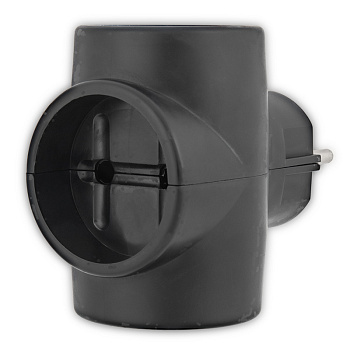 Тройник электрический, 6-10 А, без заземления, черный Rexant 11-1076