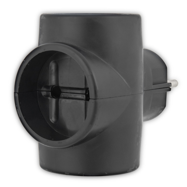 Тройник электрический, 6-10 А, без заземления, черный Rexant 11-1076