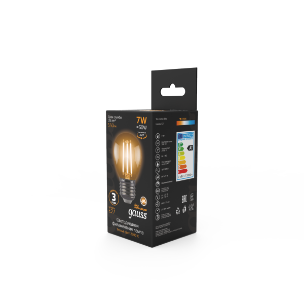 Купить Gauss Лампа Filament Шар 7W 550lm 2700К Е27 LED 105802107