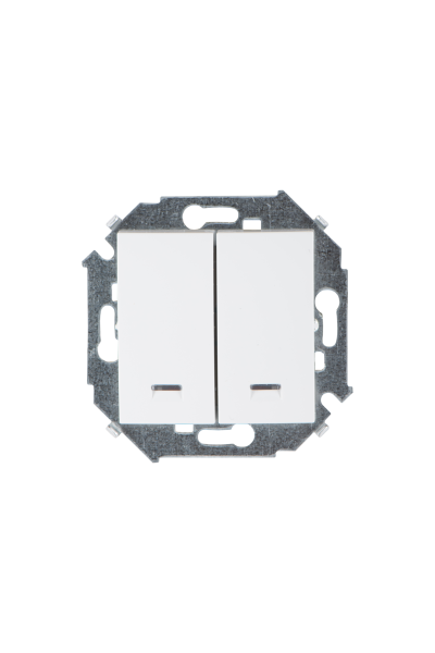 Купить Simon 15 Белый Выключатель 2-клавишный с подсветкой, 16А, 250В, винт.зажим 1591392-030