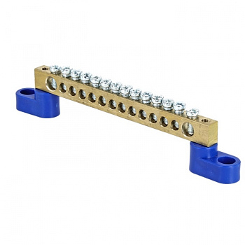 EKF PROxima Шина "0" N (6х9мм) 14 отверстий латунь 2 синих угловых изолятора розничный стикер