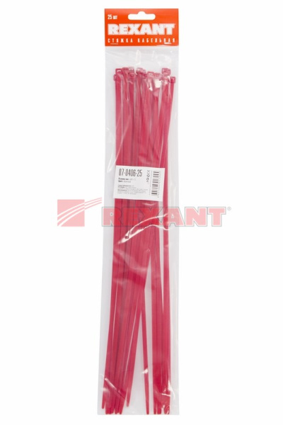 Купить Хомут nylon 400 x 4,8 мм 25шт красный Rexant 07-0406-25