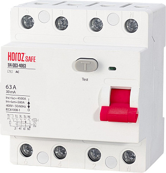 Horoz Electric 114-003-4063 4P 63A 30mA 400V Выключатель Остаточного Тока SAFE (RCCB 4P 63) HRZ00002652