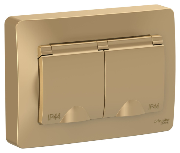 Купить Systeme Electric Blanca внутр Титан Розетка 2-ая с/з IP44 со шторками, 16А, 250В