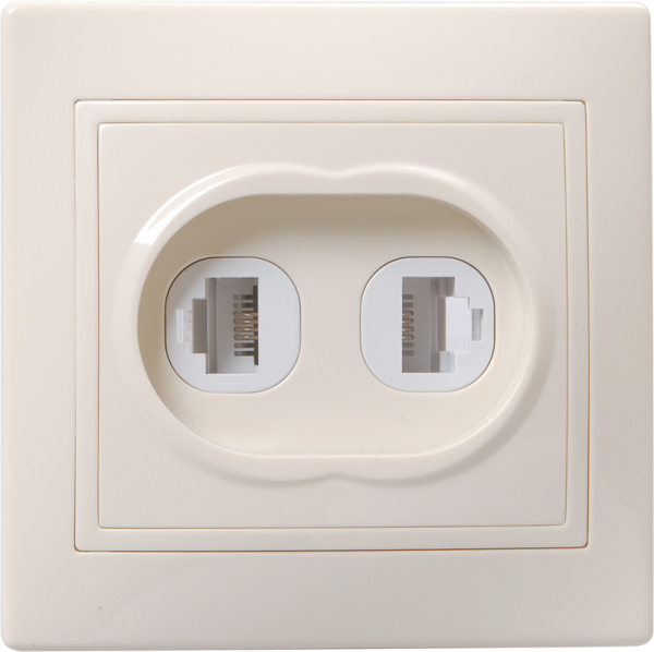 IEK KVARTA РК/Т12-ККм Розетка 2местн. комп. и телеф. (кремовый)